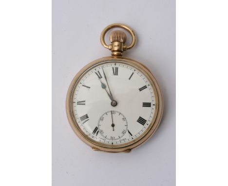 A 9ct gold Swiss made button wind pocket watch 17 jewel with an enamel dial, and second subsidiary dial. Circa 1938 serial nu