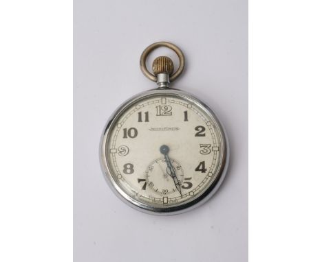 A Milatry Jaeger-leCoultre Crome cased watch open face button wind in a Crome finished case the reverse 6E/50 A18830.