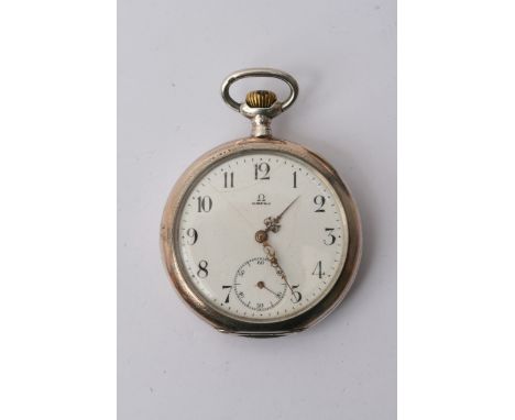 A Vintage Omega open face button wind pocket watch the movement stamped Omega and case serial number 4352859. Case stamped 80