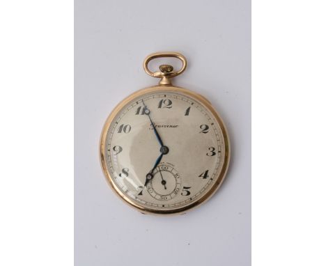 A 9ct gold button wind watch Grosvenor the dial with second subsidiary dial circa 1931, serial number 520411. Good working or