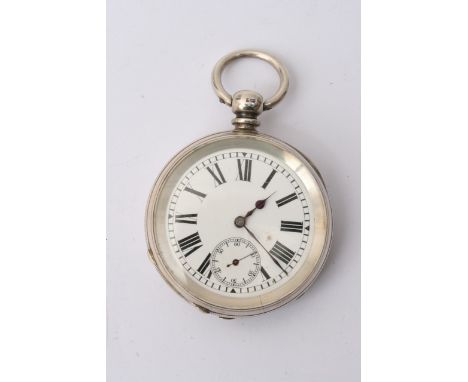 A Silver cased Key, wind open pocket watch with an enamel dial Birmingham hallmarks working.