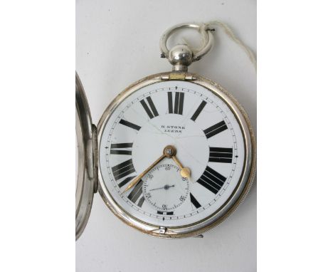 A Silver cased pocket watch circa 1900 the enamel dial with inscription H Stone Leeds conforming signed movement serial numbe