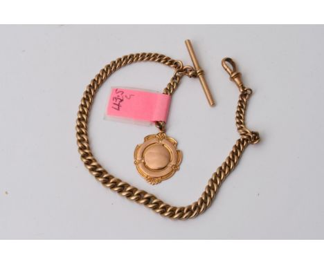 A 9ct gold watch chain with attached gold medallion each link stamped 375. Weight 43g.