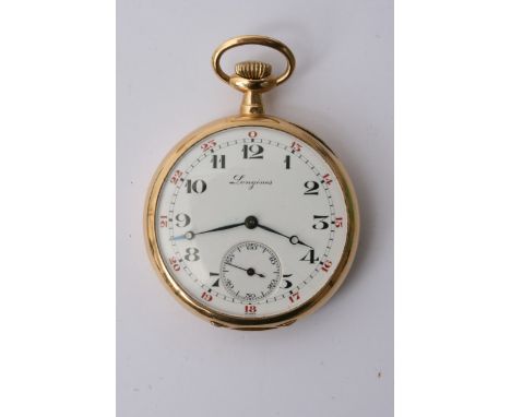 A quality Longines open face 18ct gold button wind watch circa 1918, Serial number 3666723 total weight 74g working order