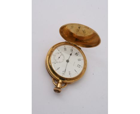 An 18ct gold cased hunter pocket watch by Tiffany & Co New York, watch number 218040, engine turned case working order, crack