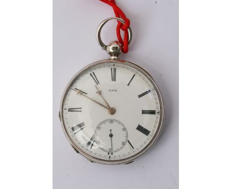 A silver cased key wind pocket watch the enamel dial with subsidiary dial numbered 16898, with conforming numbered movement.