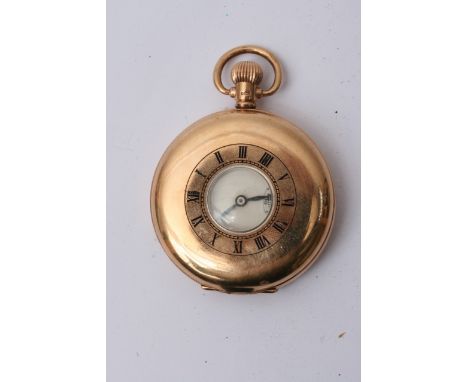 A 9ct Gold half Hunter pocket watch with button-wind movement