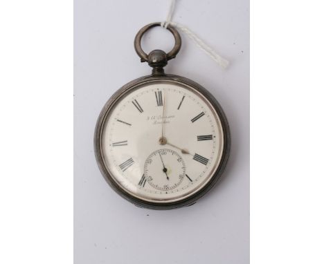 A silver cased WH Benson key wind pocket watch, the enamel dial with Roman numerals