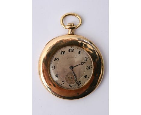 An 18ct gold cased Longines pocket watch, button wind with a wide gold outer edge, open face.weight 49g Serial number 2747756