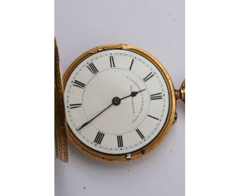 An 18ct gold butto wind pocket watch, Lockwood, with attached 9ct gold chain and fob