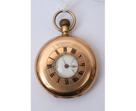 A 15ct gold half Hunter pocket watch with button wind movement