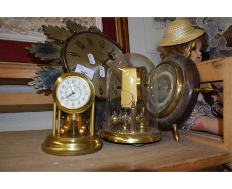 Metamec wall clock together with a wall mounted barometer and two other mantel clocks
