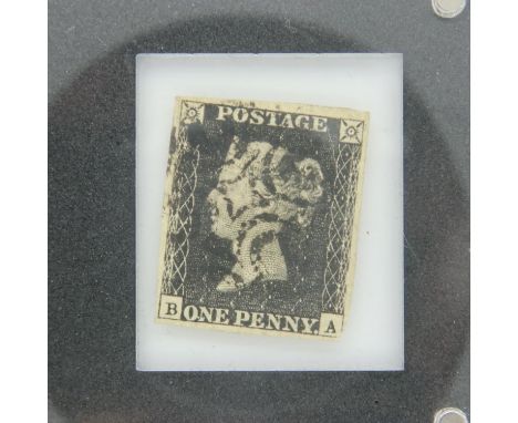 Four margin Penny Black stamp, encapsulated. UK P&amp;P Group 0 (£6+VAT for the first lot and £1+VAT for subsequent lots) 