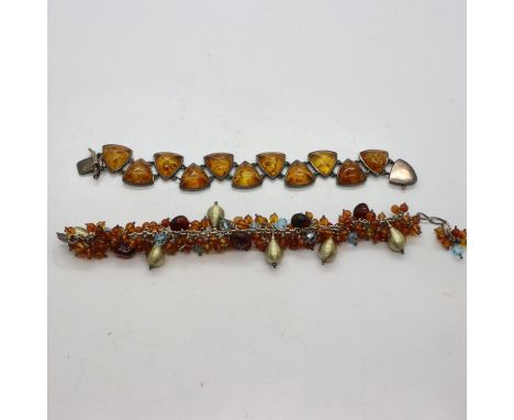 Two 925 silver Baltic amber bracelets, largest L: 20 cm. UK P&amp;P Group 1 (£16+VAT for the first lot and £2+VAT for subsequ