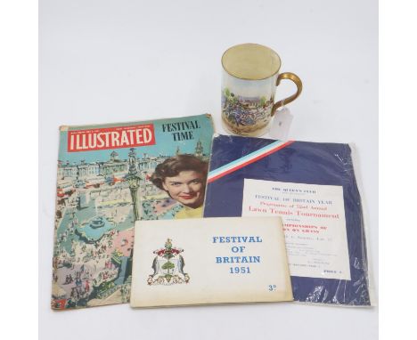 1951 Festival of Britain ceramic tankard with mixed ephemera, UK P&amp;P Group 2 (£20+VAT for the first lot and £4+VAT for su