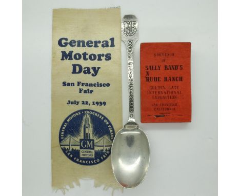 1915 Panama Pacific International Exposition (San Francisco): a plannished and relief cast silver teaspoon and a Sally Rand p