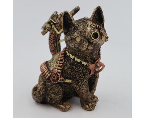 Steampunk style cat, H: 19 cm. UK P&amp;P Group 2 (£20+VAT for the first lot and £4+VAT for subsequent lots) 