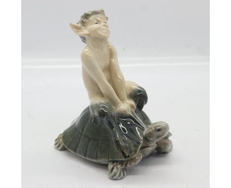 Royal Copenhagen Faun on turtle ceramic ; H 10cm, no cracks or chips UK P&amp;P Group 1 (£16+VAT for the first lot and £2+VAT