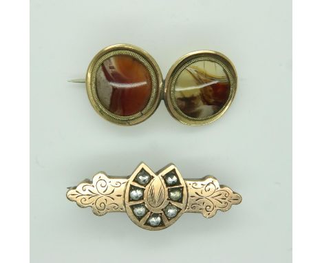 Two Victorian brooches, one set with two panels of agate. UK P&amp;P Group 1 (£16+VAT for the first lot and £2+VAT for subseq