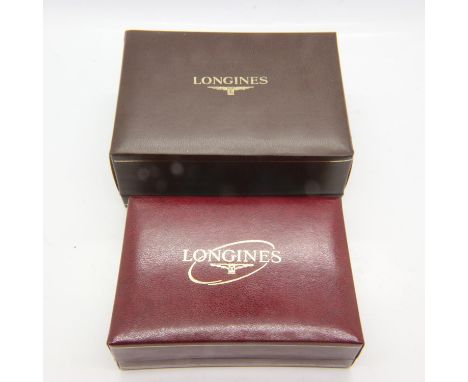 Two Longines wristwatch boxes with paperwork. UK P&amp;P Group 1 (£16+VAT for the first lot and £2+VAT for subsequent lots) 