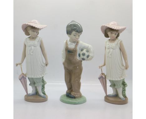 Three Nao figurines, largest H: 18cm, no chips or cracks. UK P&amp;P Group 2 (£20+VAT for the first lot and £4+VAT for subseq