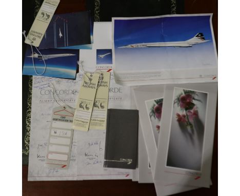 Tray of Concorde memorabilia including signed flight certificates. UK P&amp;P Group 2 (£20+VAT for the first lot and £4+VAT f