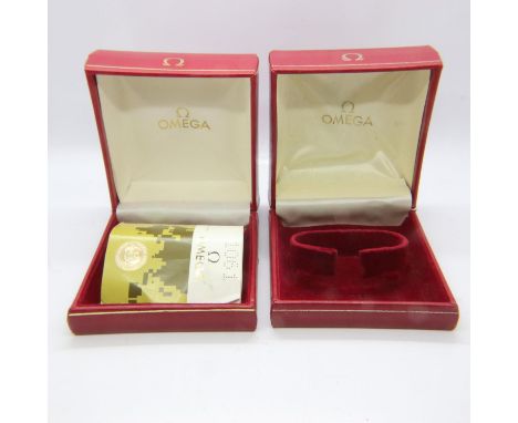Two Omega gents wristwatch boxes with paperwork. UK P&amp;P Group 1 (£16+VAT for the first lot and £2+VAT for subsequent lots