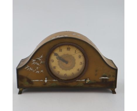 Junghans chinoiserie table clock, H: 15 cm working at lotting, glass cracked. Not available for in-house P&amp;P 