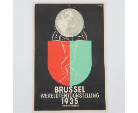 1935 Universal Exhibition Brussels colour paper flyer, designed by Leo Marfurt, 20 x 30 cm. UK P&amp;P Group 1 (£16+VAT for t