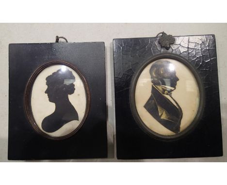 Two Victorian silhouettes, one over-painted, H: 90 mm. UK P&amp;P Group 1 (£16+VAT for the first lot and £2+VAT for subsequen