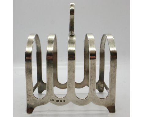 Hallmarked silver four-slice toast rack, 82g. UK P&amp;P Group 1 (£16+VAT for the first lot and £2+VAT for subsequent lots) 