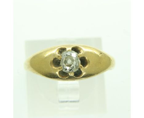 Victorian high carat (18/22) gold solitaire ring, with a claw-set old cut diamond, size P, 4.8g, unmarked. UK P&amp;P Group 0