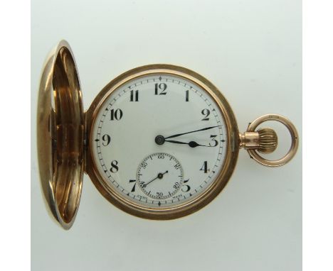 9ct gold full hunter crown wind pocket watch, total weight 72.6g, case D: 50 mm. UK P&amp;P Group 1 (£16+VAT for the first lo