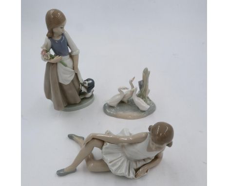 Three Nao figurines, largest H: 23cm, no cracks or chips. UK P&amp;P Group 3 (£30+VAT for the first lot and £8+VAT for subseq