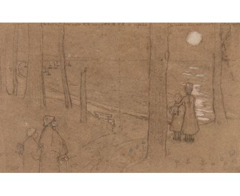 LUDWIG VON HOFMANN (GERMAN 1861-1945) LA NATURE D'UN OEIL SIMPLE ET DECORATIF - RECTO; GRAVE DIGGERS WITH WOMEN IN PROCESSION