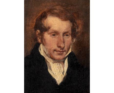 ATTRIBUTED TO ANDREW GEDDES (1783-1844) PORTRAIT OF A WRITERoil on canvas13 x 9.5cm; 5 x 3 3/4in21.5 x 18.5cm; 8 1/2 x 7 1/4i