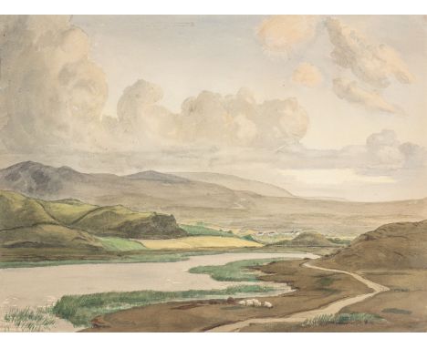 RANDOLPH SCHWABE (BRITISH 1885-1948) MOUNTAINOUS LANDSCAPE WITH LAKEsigned R Schwabe lower leftpencil and watercolour39.5 x 5