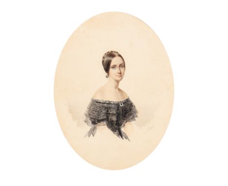 ROSSI (BRITISH 19TH CENTURY) OLIVIA, LADY SEBRIGHTsigned Rossi lower rightpencil and watercolour25.5 x 20cm/ 10 x 8in (oval) 