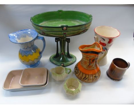 Various ceramic items which include an Art Nouveau style fruit bowl on stand, 2 Belleek items and others