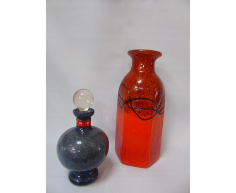 Murano glass decanter and a Caithness vase in orange and brown