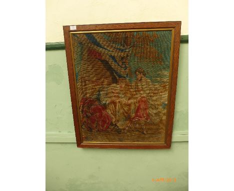 Oak framed 19th century Berlin style work religious tapestry 