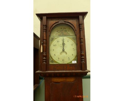 Early 19th century long cased clock 30hr ex James Powell of Worcester, the oak case with rectangular hood fitted two carved c