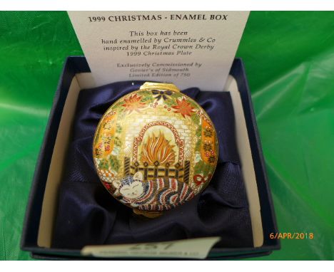 Enamel and porcelain Christmas lidded box dated 1995 with certificate