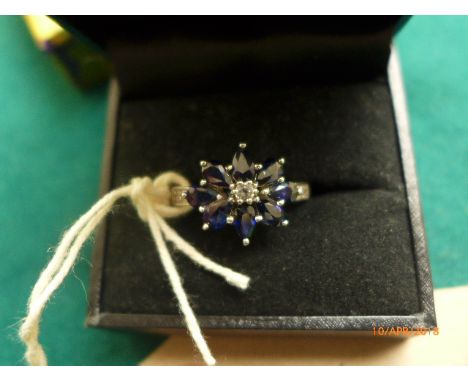 Blue sapphire bracelet (7") and matching ring (Size T).925 sterling silver