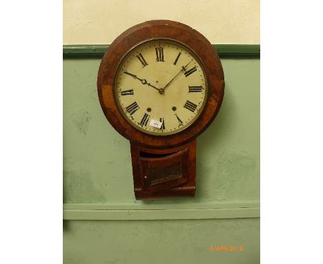 Walnut framed circular dial wall clock, the painted enamel dial with Roman Numerals
