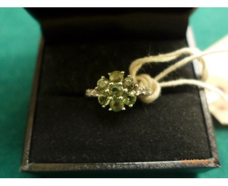 Green sapphire set of pendant on chain, earrings and ring (Size 7) in .925 sterling silver