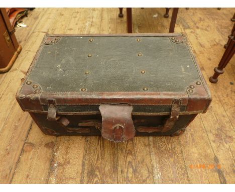 Black canvas and leather travelling trunk