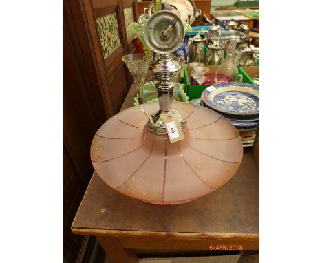 Decorative Art Deco 3 tier circular pink glass ceiling light with plated fitting