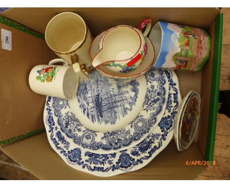 Magpie Lot incl. Royal Cauldon 'Victorian' milk and sugar basin, 2 blue and white plates decorated seasons etc.