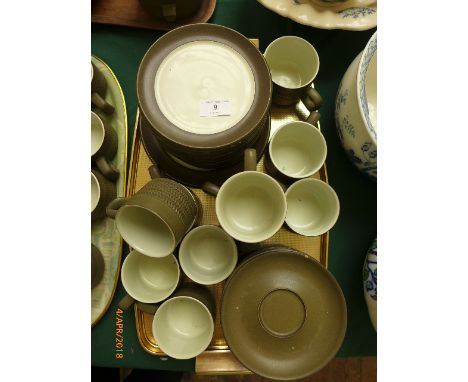 Further selection of 'Chevron' Denby ware pottery matching the previous lot of (x 10) coffee/tea cups and saucers, side plate